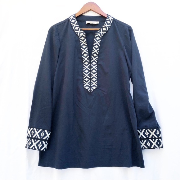 TORY BURCH | NAVY ARIANA TRIBAL EMBROIDERED TUNIC SIZE 10 - Picture 3 of 10